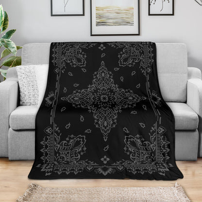 Ultra Plush 3 Gray on Black Bandana Throw Blanket