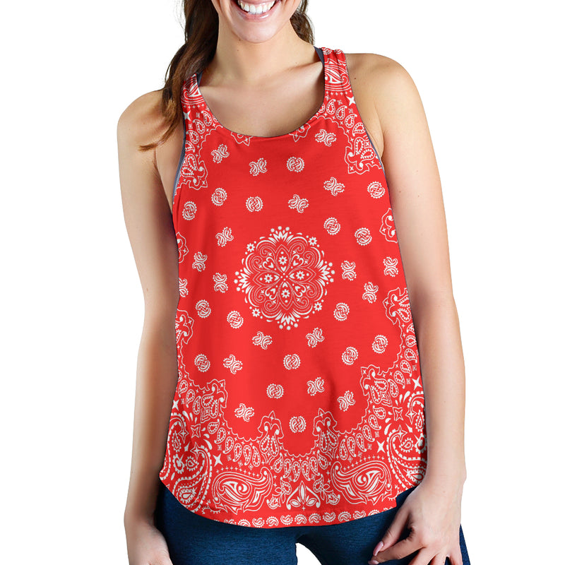 Women's Racer Tank - White Bandana on Red