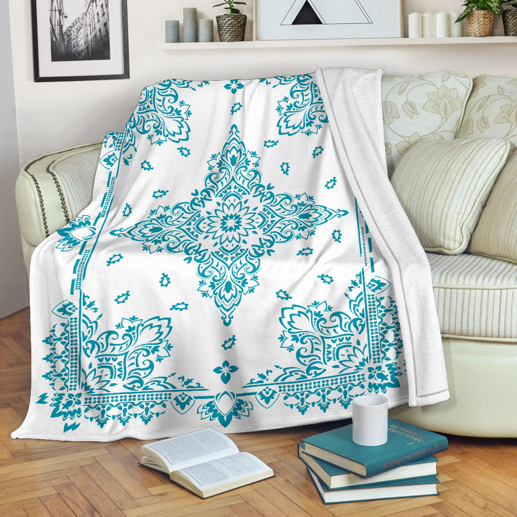 Ultra Plush 3 Teal on White Bandana Throw Blanket