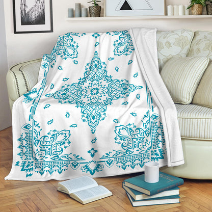 Ultra Plush 3 Teal on White Bandana Throw Blanket