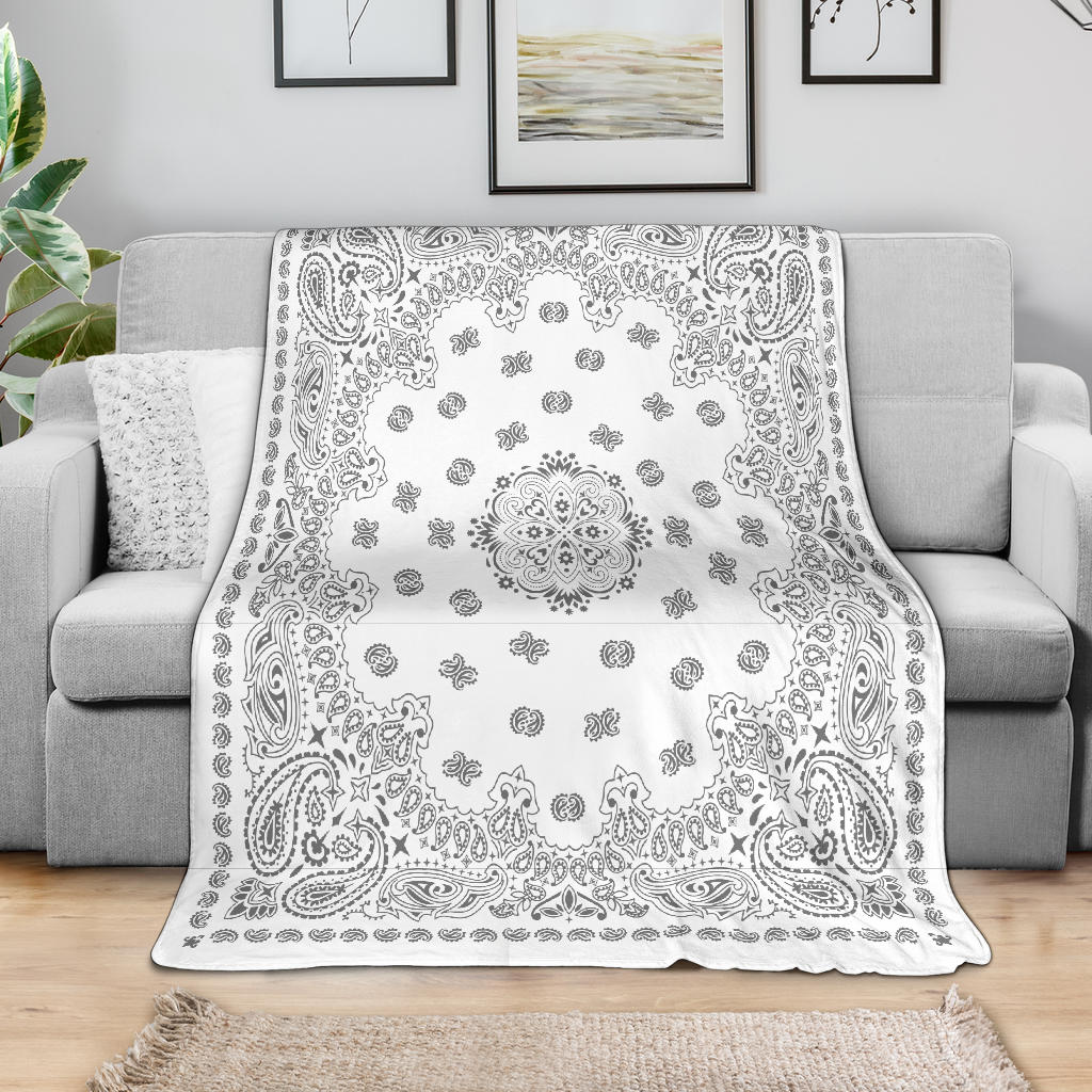Ultra Plush 2 Gray on White Bandana Throw Blanket