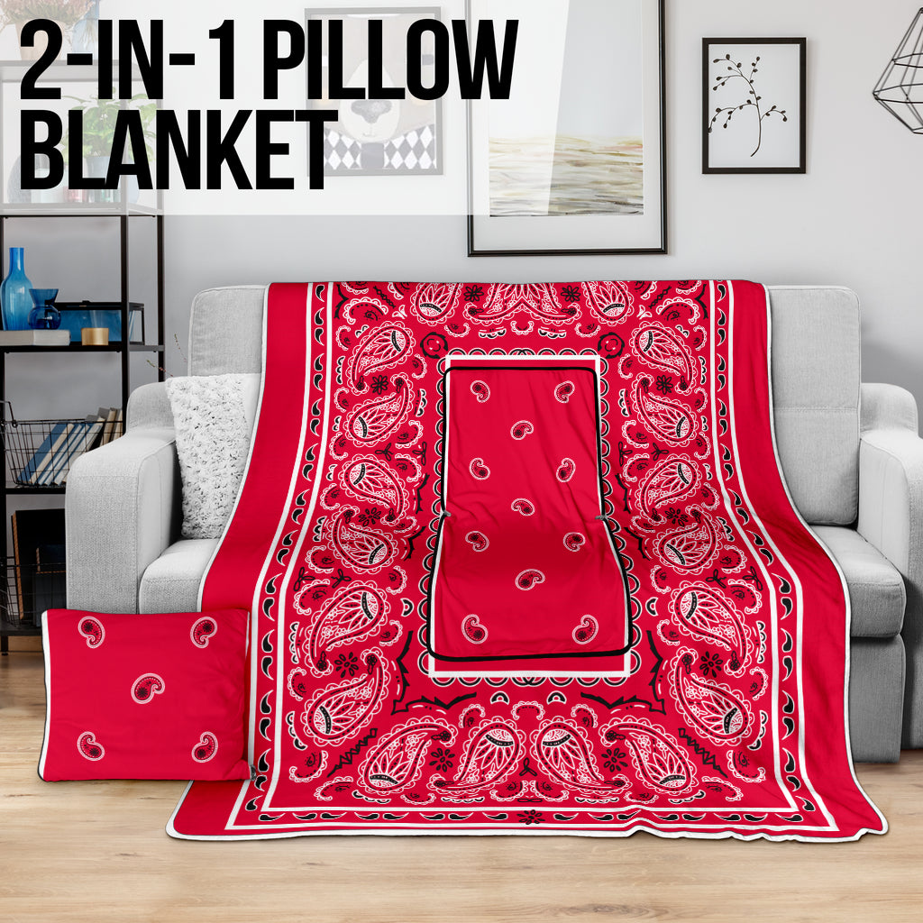 Pillow Blanket - Trad Red/White/Black