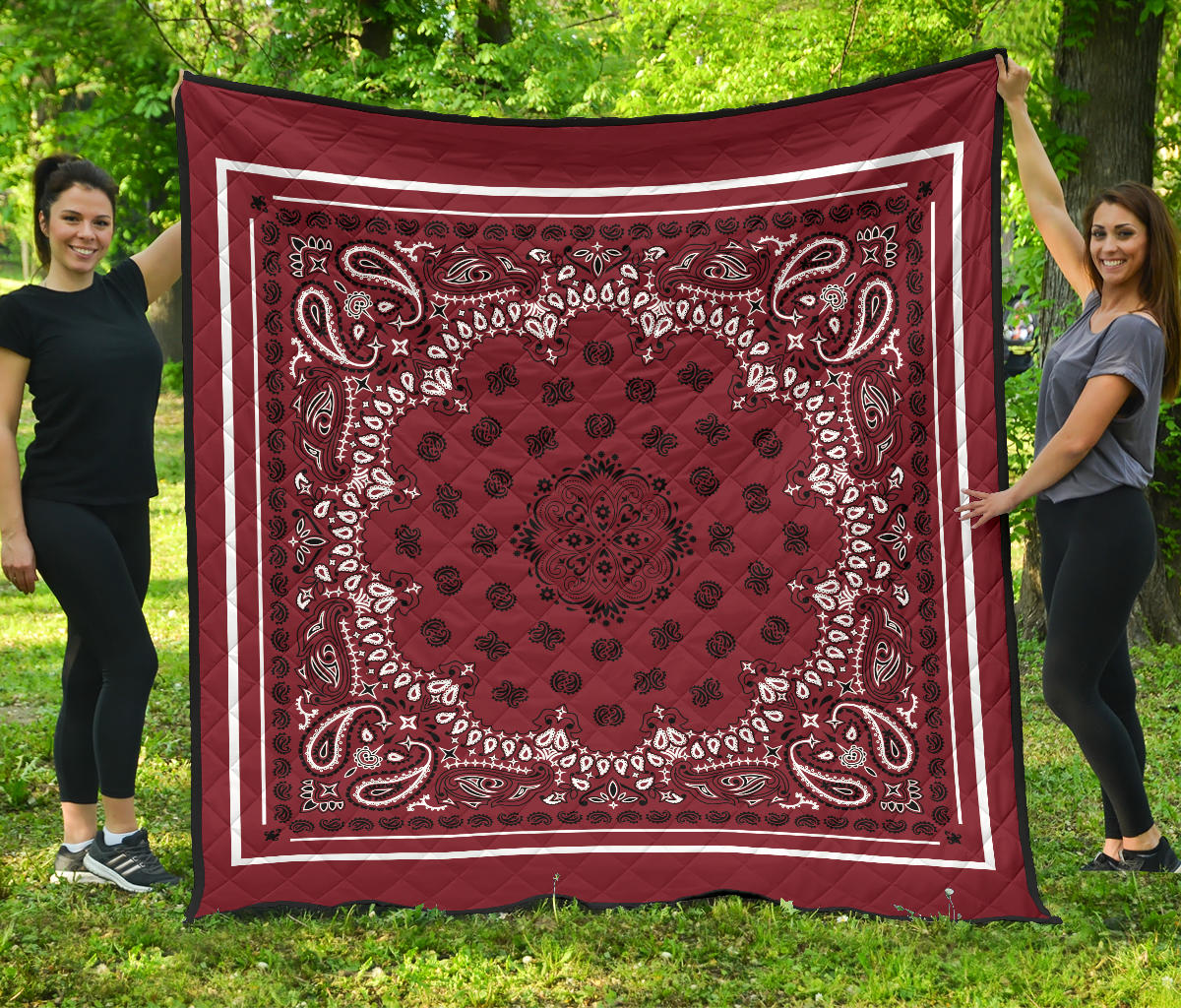 Quilt 2 Black White on Maroon, White Sq