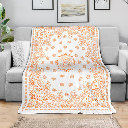 Ultra Plush Orange on White Bandana Throw Blanket