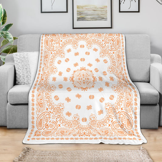 Ultra Plush Orange on White Bandana Throw Blanket