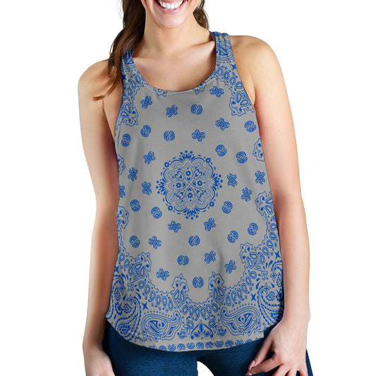 Women's Racerback Tank - Cobalt Bandana on Gray