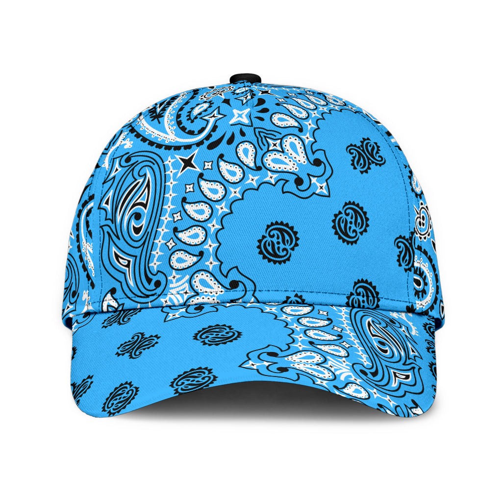 Classic Cap 2 - Black on Lt Blue All Over Design