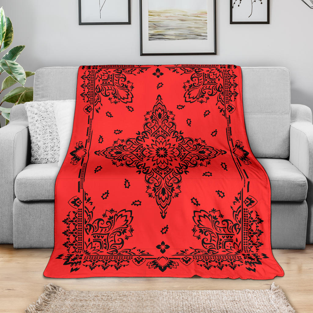 Ultra Plush 3 Black on Red Bandana Throw Blanket
