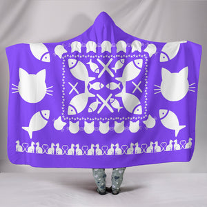 Ultimate Purple Kitties and Fish Hooded Blanket