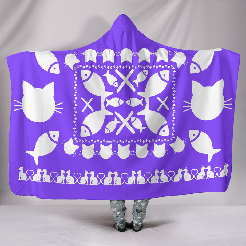 Ultimate Purple Kitties and Fish Hooded Blanket