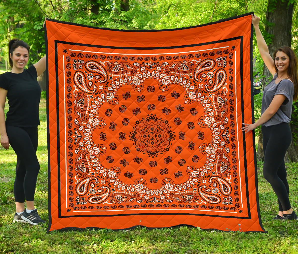 Quilt 2 Black White on Orange Black Sq