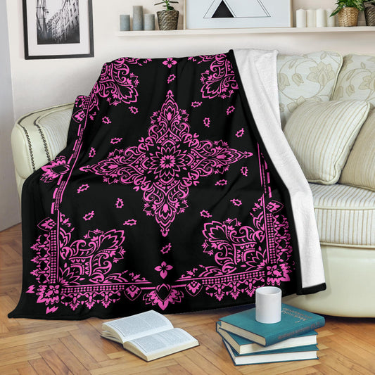 Ultra Plush 3 Pink on Black Bandana Throw Blanket
