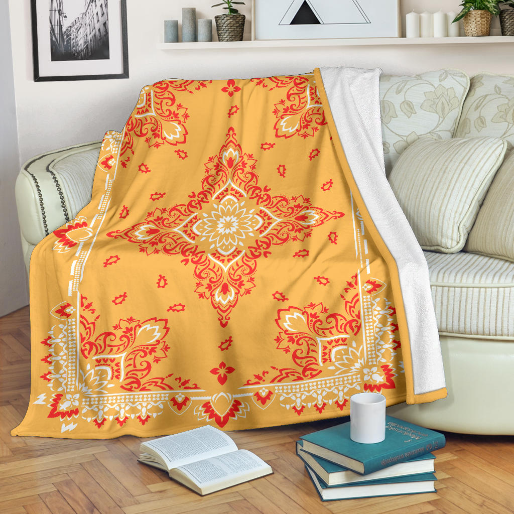 Ultra Plush 3 Red on Peach Bandana Throw Blanket