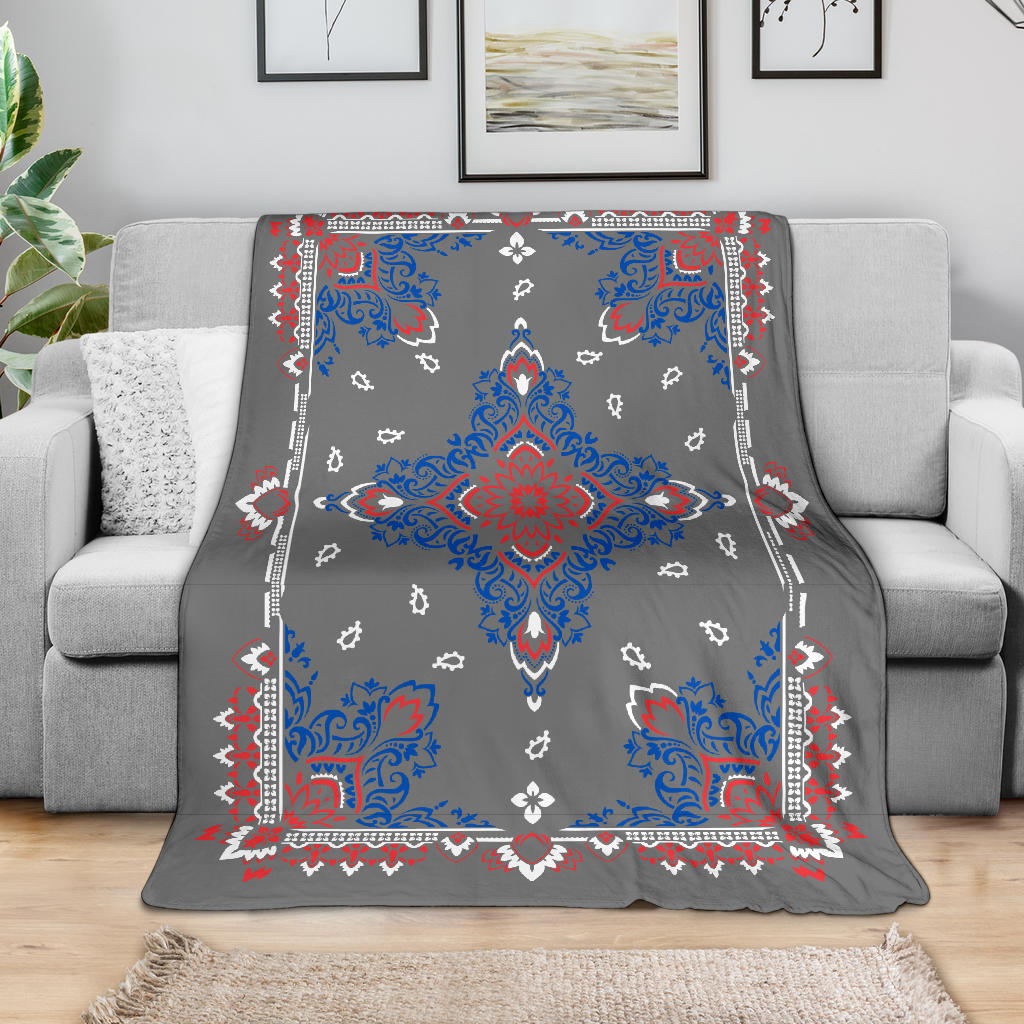 Ultra Plush 3 RWB on Gray Bandana Throw Blanket