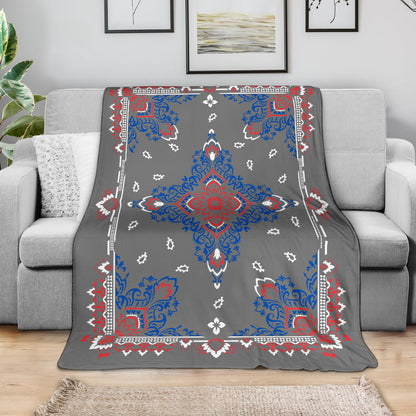Ultra Plush 3 RWB on Gray Bandana Throw Blanket