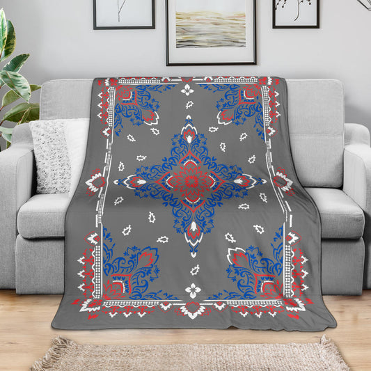 Ultra Plush 3 RWB on Gray Bandana Throw Blanket