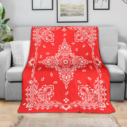 Ultra Plush 3 Red on White Bandana Throw Blanket