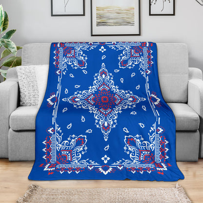 Ultra Plush 3 Red White on Blue Bandana Throw Blanket