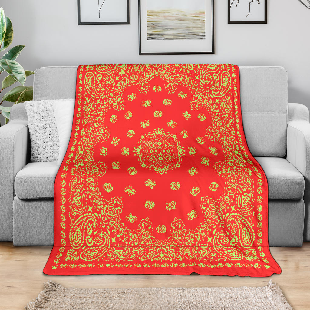 Ultra Plush 2 Lime on Red Bandana Throw Blanket