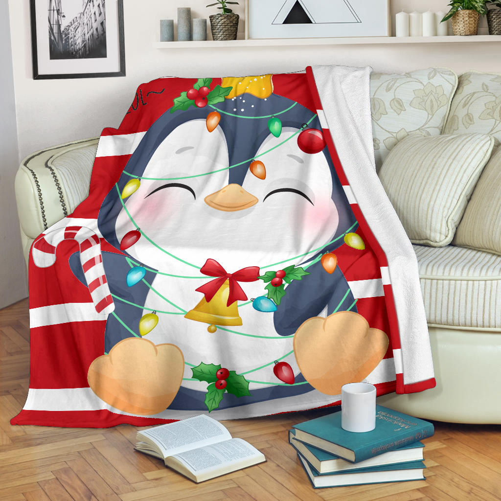 Christmas Throw Blanket - Cute Penguin Merry Christmas Blanket