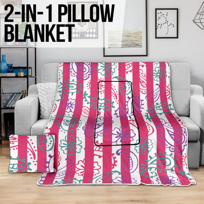 Pillow Blanket - Pink Stripes and Paisley