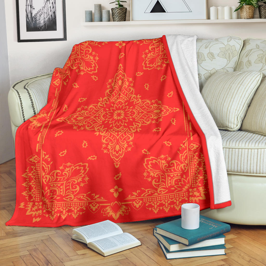 Ultra Plush 3 Orange on Red Bandana Throw Blanket
