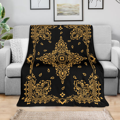 Ultra Plush 3 Peach on Black Bandana Throw Blanket