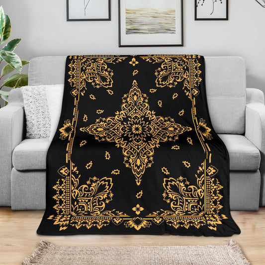 Ultra Plush 3 Peach on Black Bandana Throw Blanket