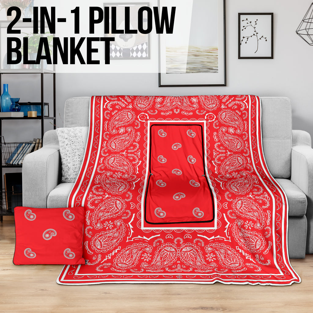 Pillow Blanket - Traditional Red and White