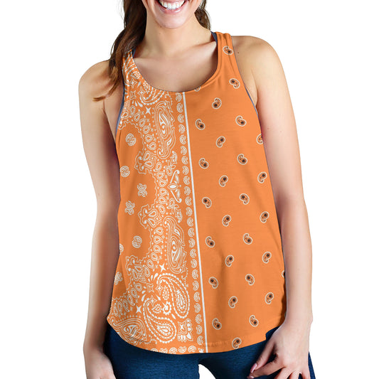 Women's Racerback Tank - Offset White on Orange