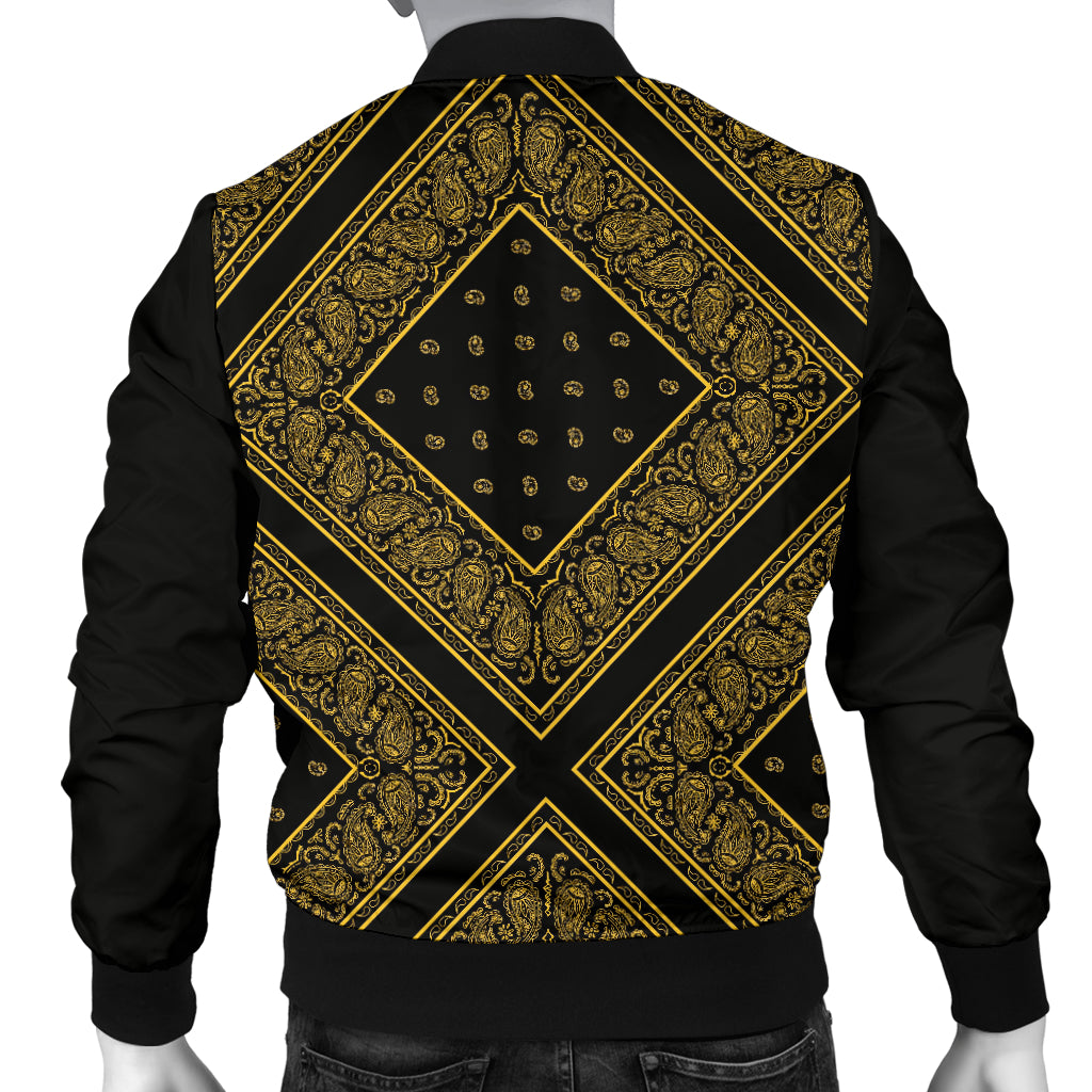 Men’s Yellow X Bandana Bomber Jacket – Premium Bandana Print Streetwear