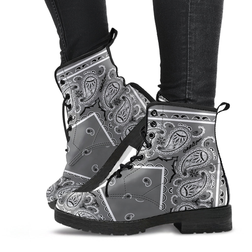 Men's Leather Bandana Boot - Gray