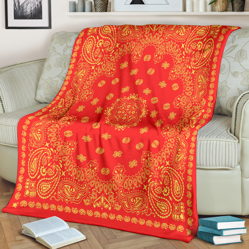 Ultra Plush 2 Yellow on Red Bandana Throw Blanket