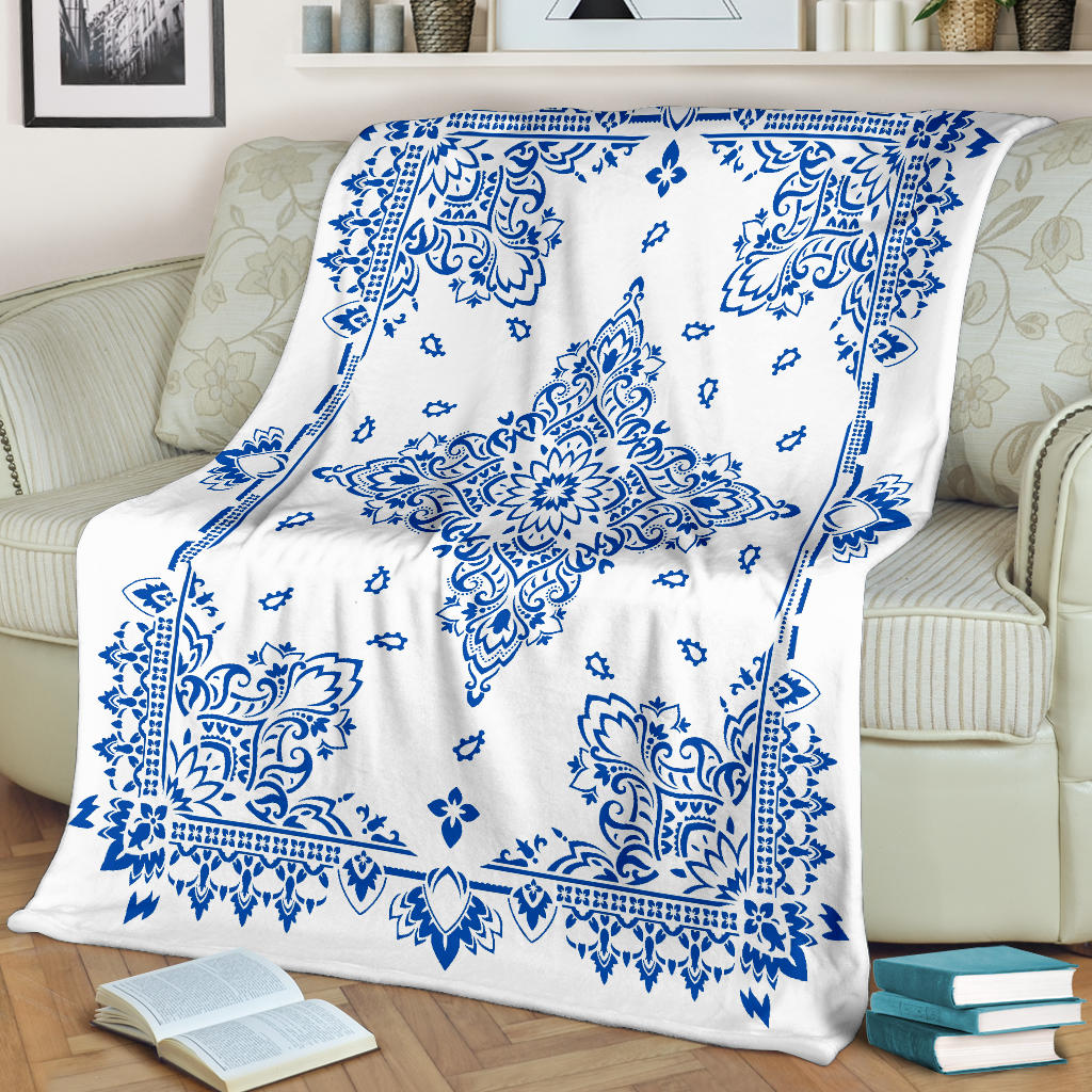 Ultra Plush 3 Blue on White Bandana Throw Blanket