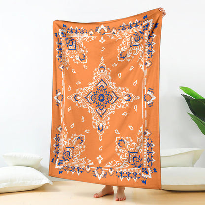 Ultra Plush 3 White/Blue on Orange Bandana Throw Blanket