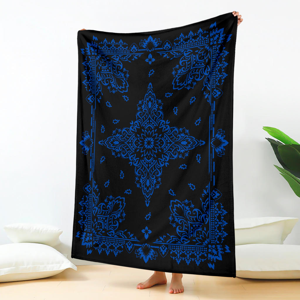 Ultra Plush 3 Cobalt on Black Bandana Throw Blanket