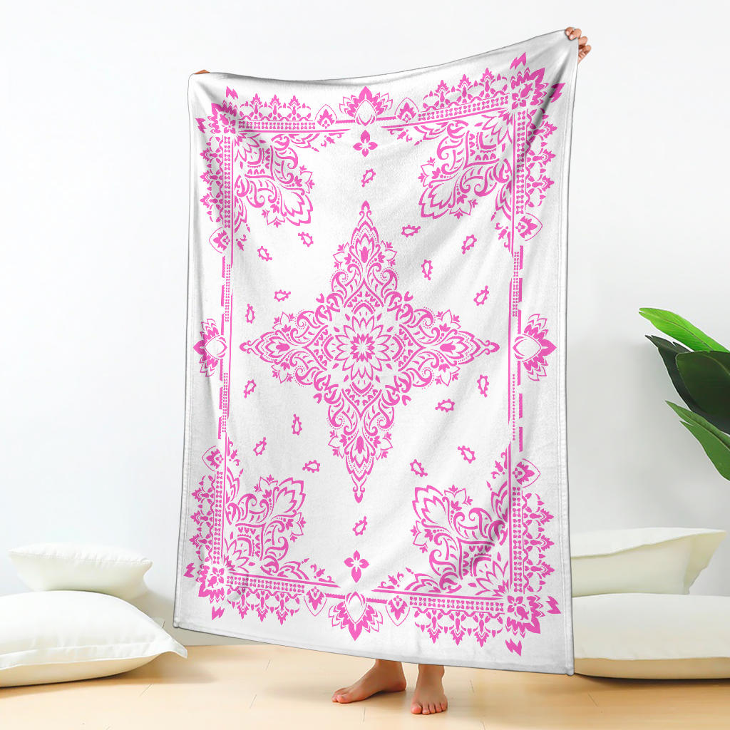 Ultra Plush 3 Pink on White Bandana Throw Blanket
