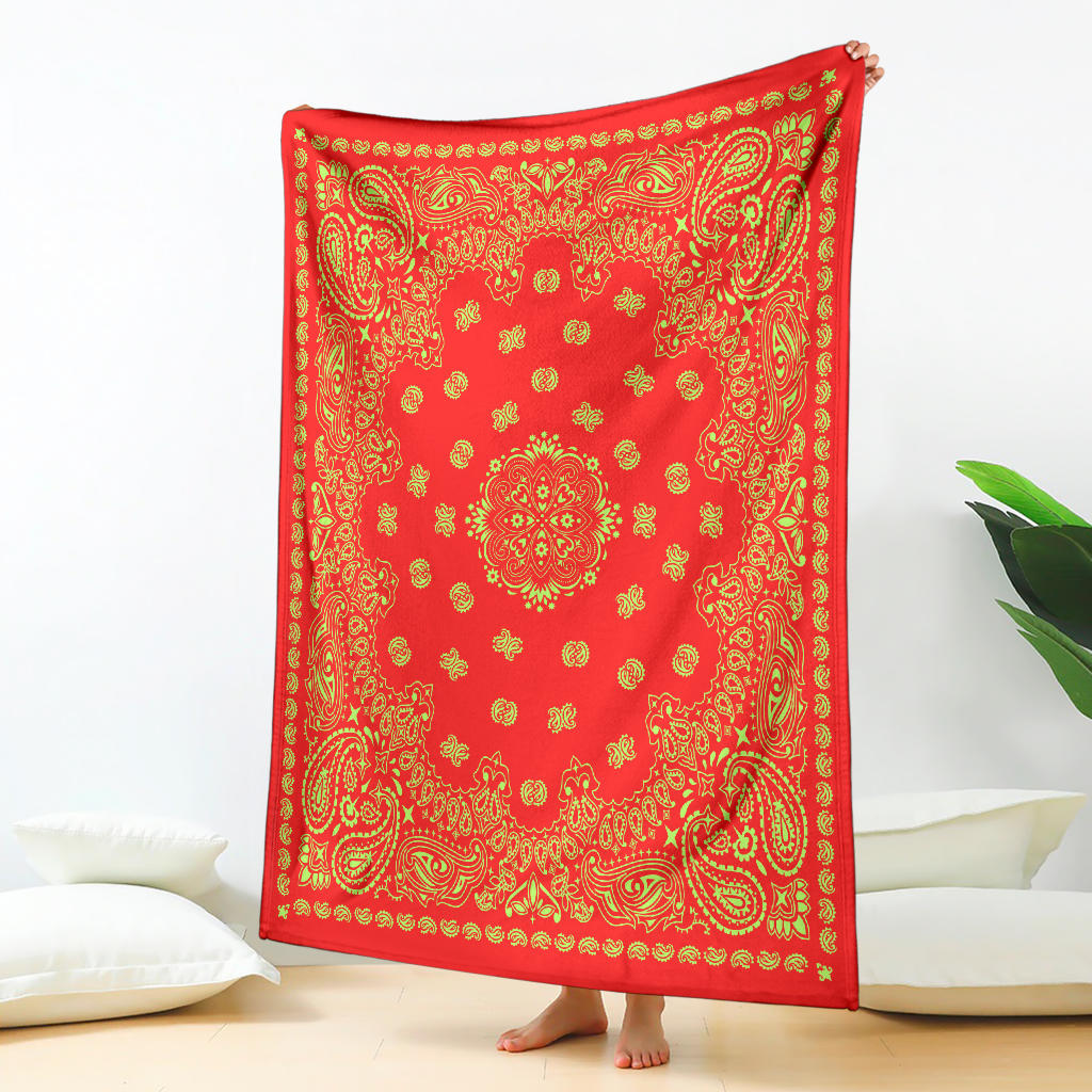 Ultra Plush 2 Lime on Red Bandana Throw Blanket