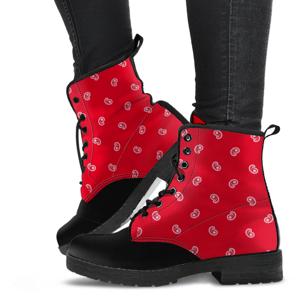 Women's Leather Bandana Boots - Black/Red