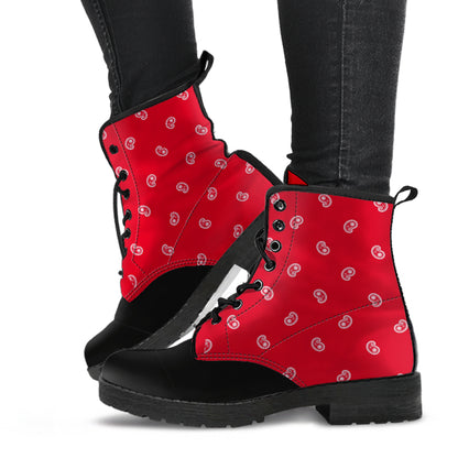 Women's Leather Bandana Boots - Black/Red