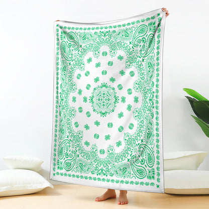 Ultra Plush 2 Green on White Bandana Throw Blanket