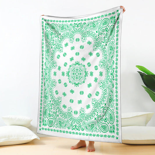 Ultra Plush 2 Green on White Bandana Throw Blanket
