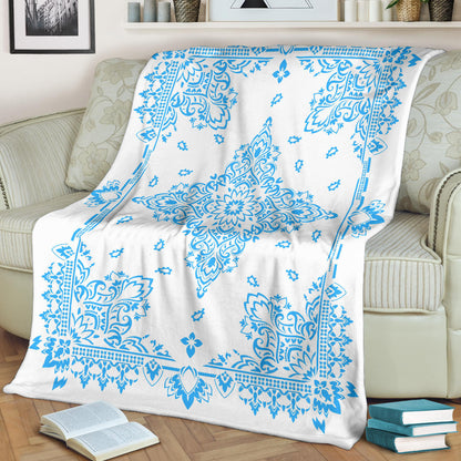 Ultra Plush 3 Lt Blue on White Bandana Throw Blanket