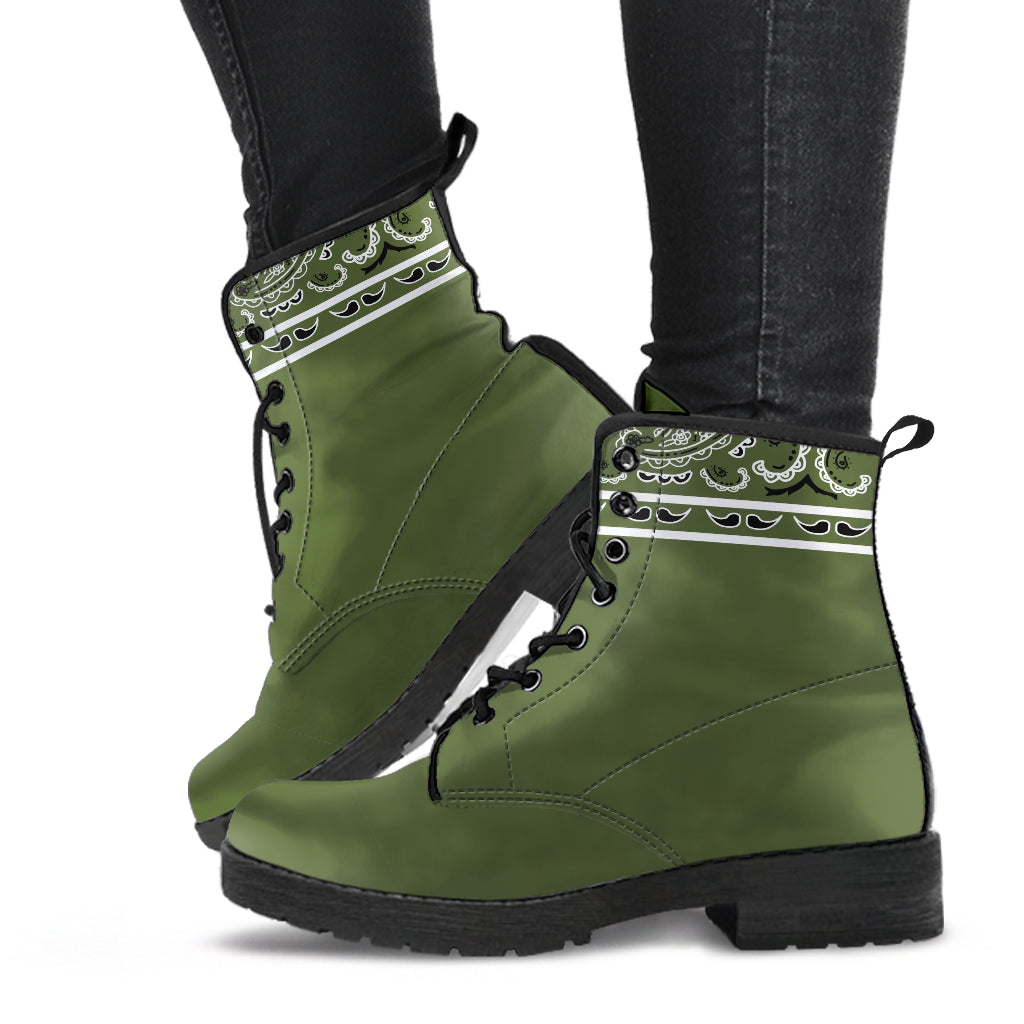 Banded Army Green Leather Bandana Boot