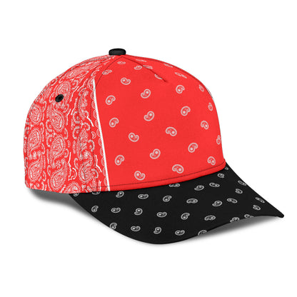 Classic Cap - White on Red Bandana Style Black Bill
