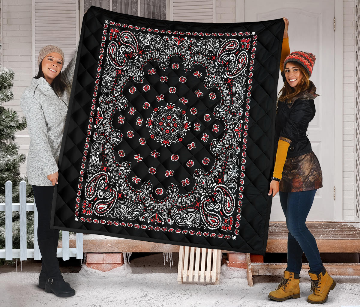 Quilt 2 Red White on Black Bandana Style