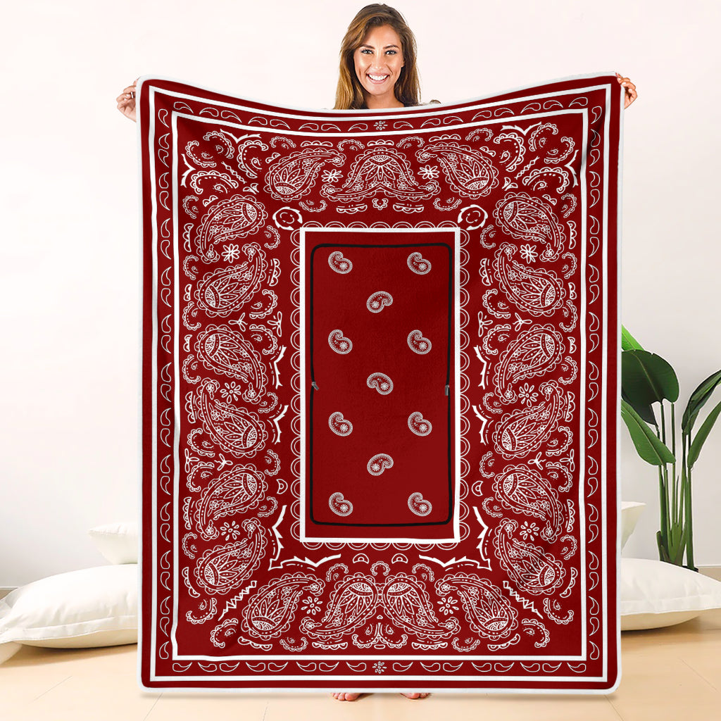 Pillow Blanket - Traditional Maroon and White