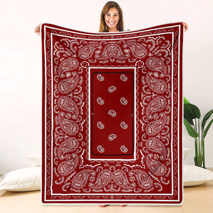 Pillow Blanket - Traditional Maroon and White