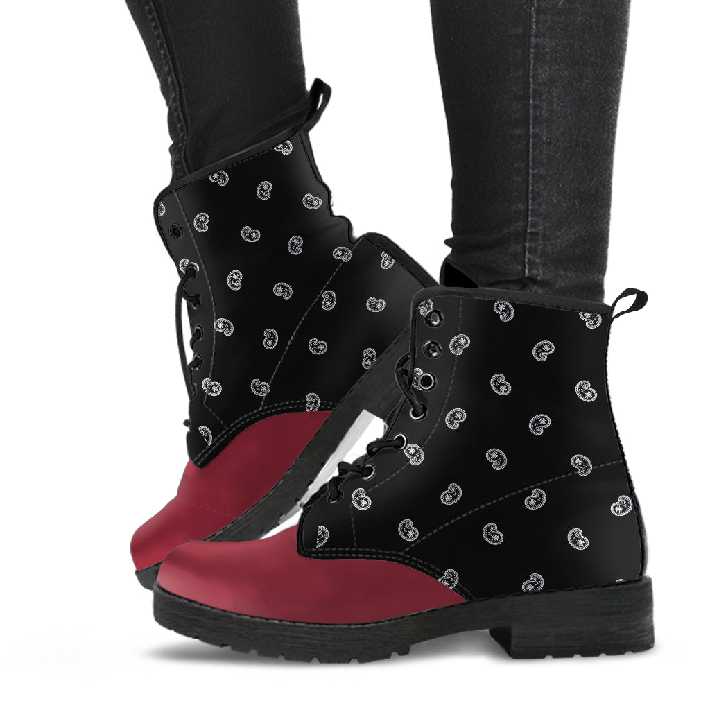 Women's Leather Bandana Boots - Maroon/Black