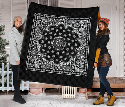 Quilt 2 Square Bandana Style White on Black